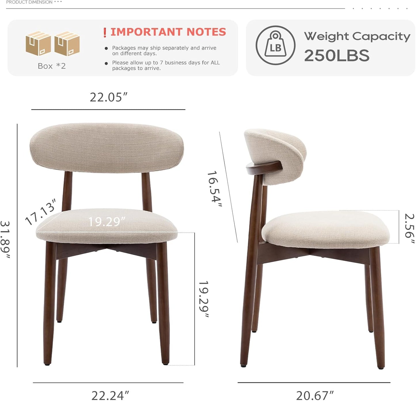 Set of 4 Modern Wooden Dining Chairs – Upholstered Side Chairs for Kitchen & Dining Room, Beige
