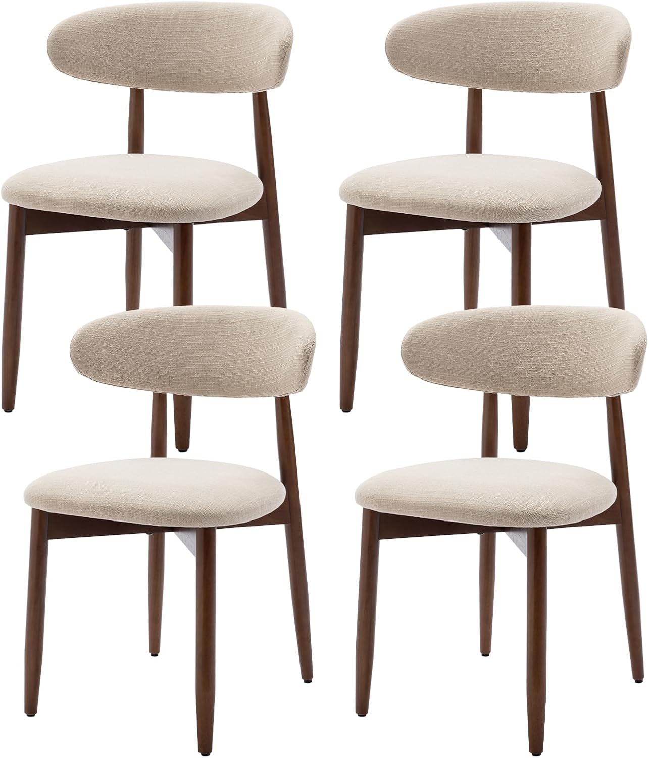 Set of 4 Modern Wooden Dining Chairs – Upholstered Side Chairs for Kitchen & Dining Room, Beige