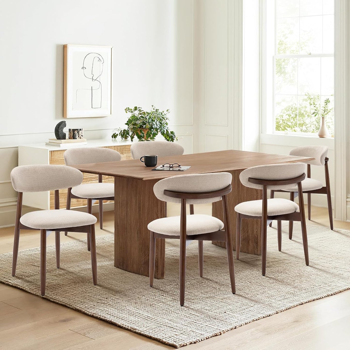 Set of 4 Modern Wooden Dining Chairs – Upholstered Side Chairs for Kitchen & Dining Room, Beige