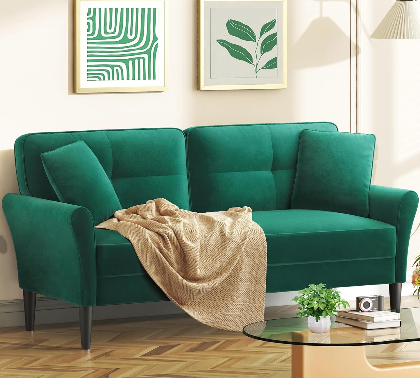 small Sofa Couch, 48" Loveseat Sofa, Soft Velvet Love Seat Couches, Small Couch for Bedroom with 21" Deep Seat, Comfy Couches for Living Room, Tool-Free Setup Sofas for Living Room, Grey