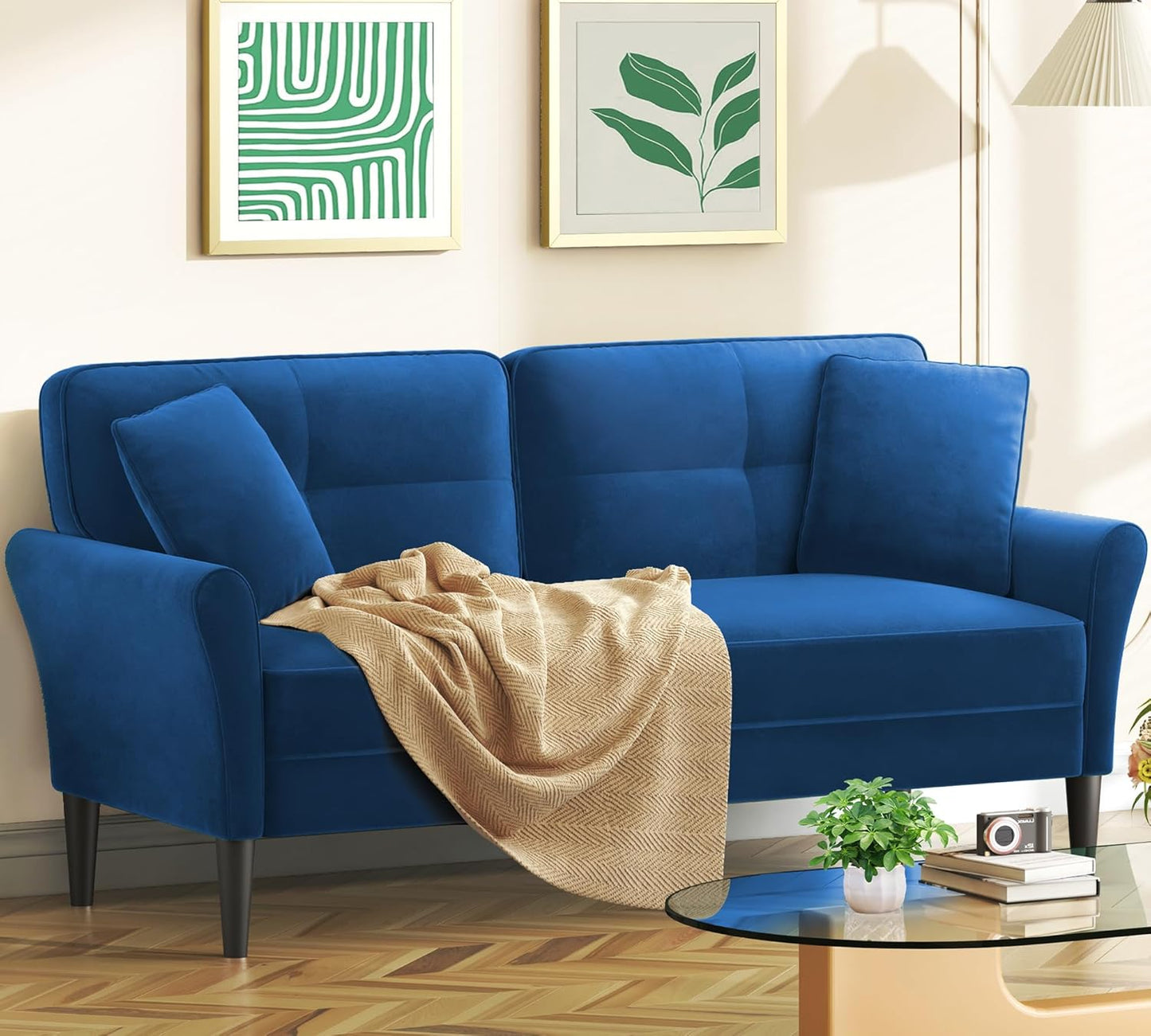small Sofa Couch, 48" Loveseat Sofa, Soft Velvet Love Seat Couches, Small Couch for Bedroom with 21" Deep Seat, Comfy Couches for Living Room, Tool-Free Setup Sofas for Living Room, Grey
