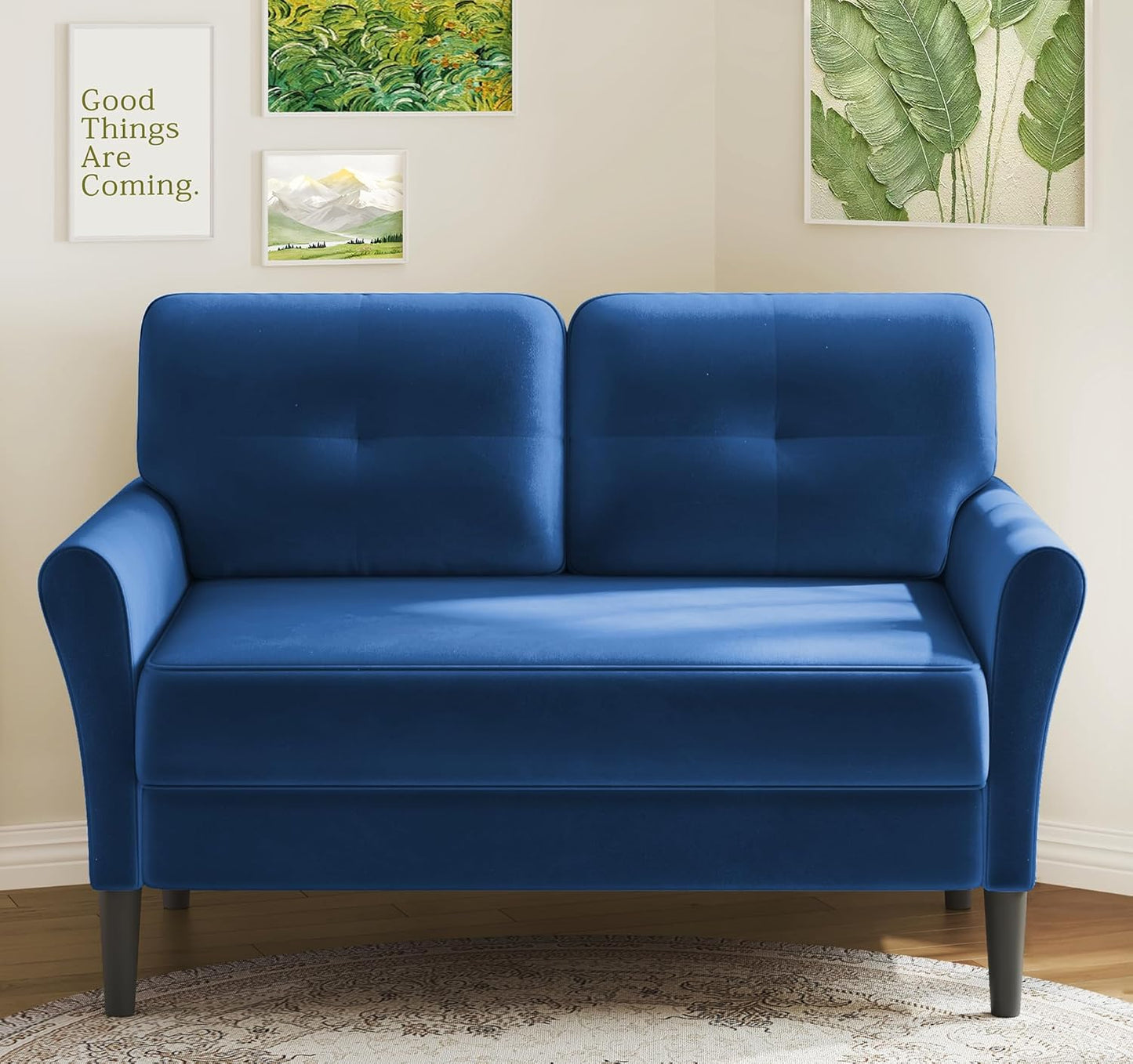 small Sofa Couch, 48" Loveseat Sofa, Soft Velvet Love Seat Couches, Small Couch for Bedroom with 21" Deep Seat, Comfy Couches for Living Room, Tool-Free Setup Sofas for Living Room, Grey