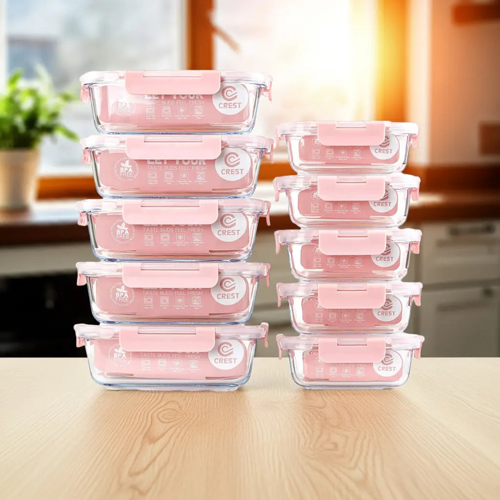 10-Pack Glass Meal Prep Containers with Airtight Lids – Oven, Microwave, Freezer & Dishwasher Safe