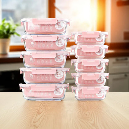 10-Pack Glass Meal Prep Containers with Airtight Lids – Oven, Microwave, Freezer & Dishwasher Safe