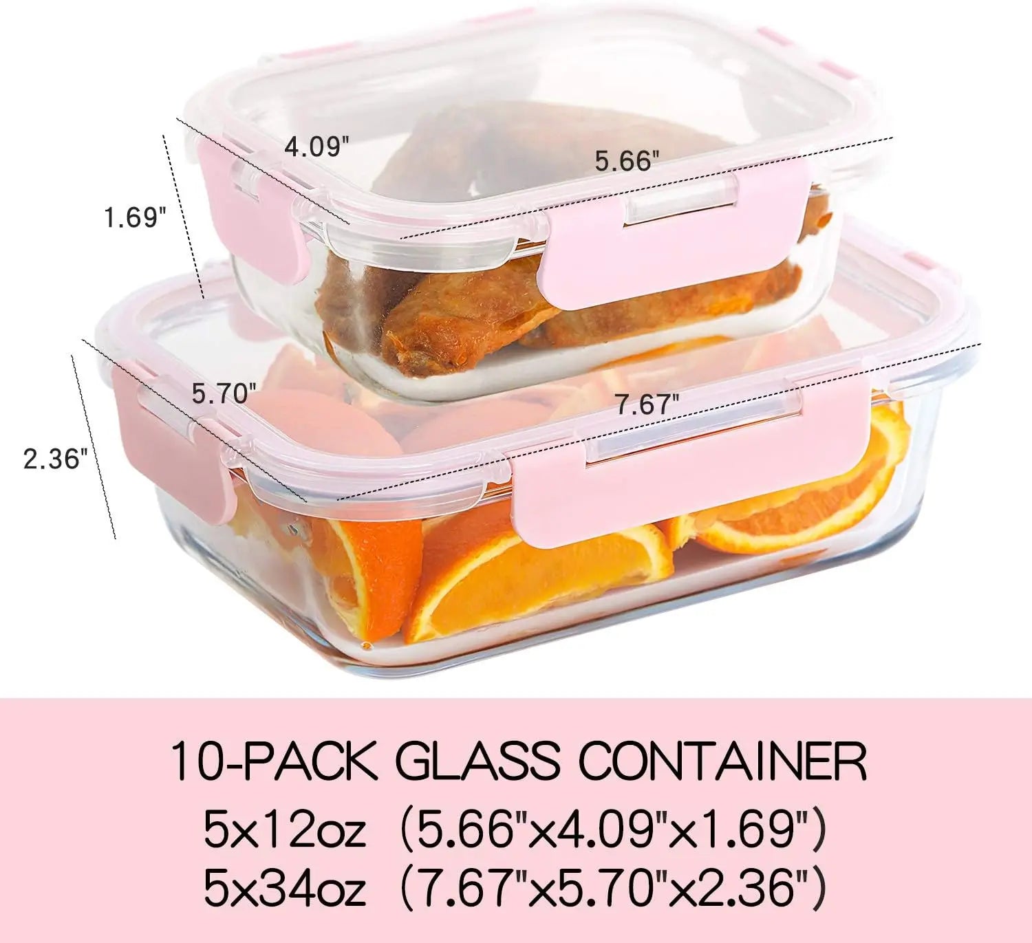 10-Pack Glass Meal Prep Containers with Airtight Lids – Oven, Microwave, Freezer & Dishwasher Safe