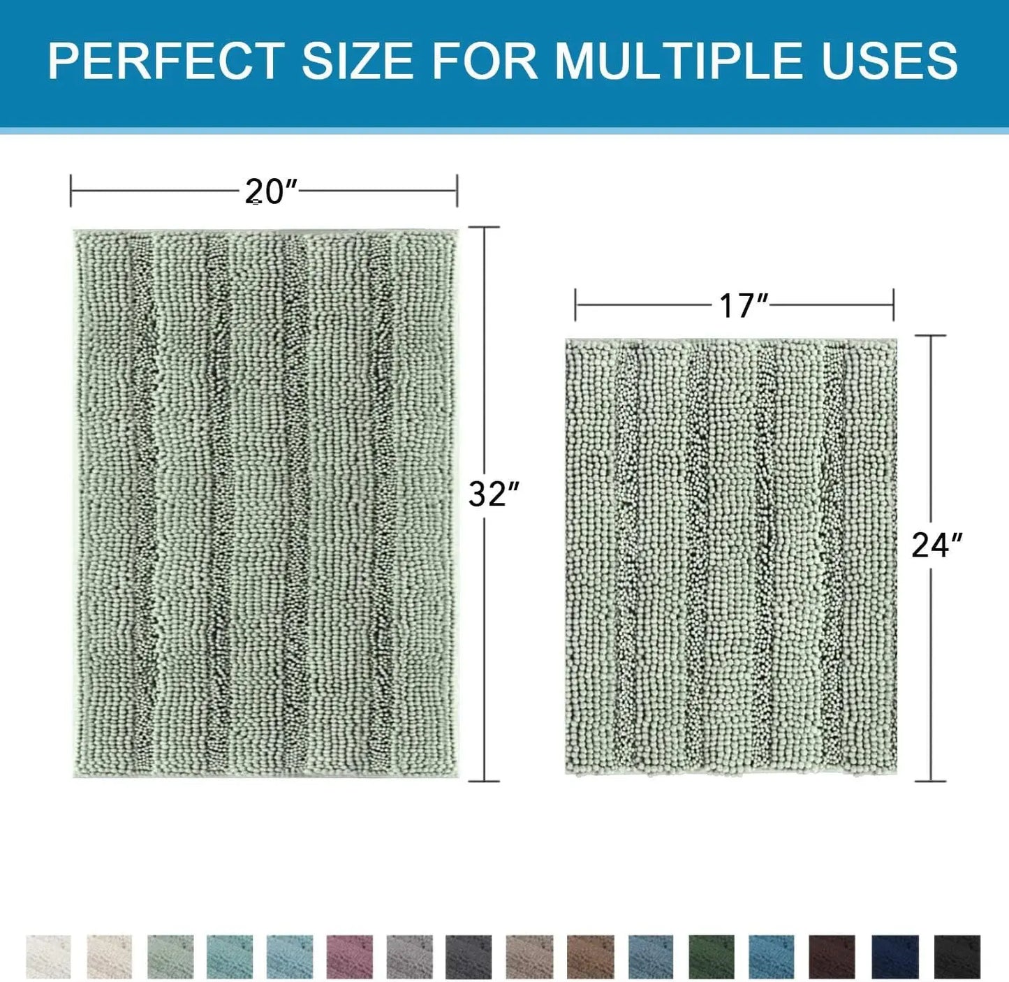 Sage Green Chenille Bathroom Rug Set – 2-Piece Ultra Thick Non-Slip Bath Mats (32x20 + 24x17)