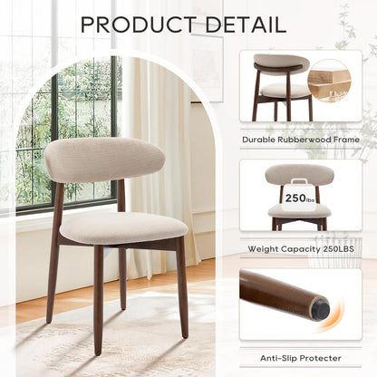 Set of 4 Modern Wooden Dining Chairs – Upholstered Side Chairs for Kitchen & Dining Room, Beige