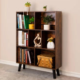 3‑Tier Mid-Century Cube Bookshelf w/ Legs – Rustic Brown Organizer
