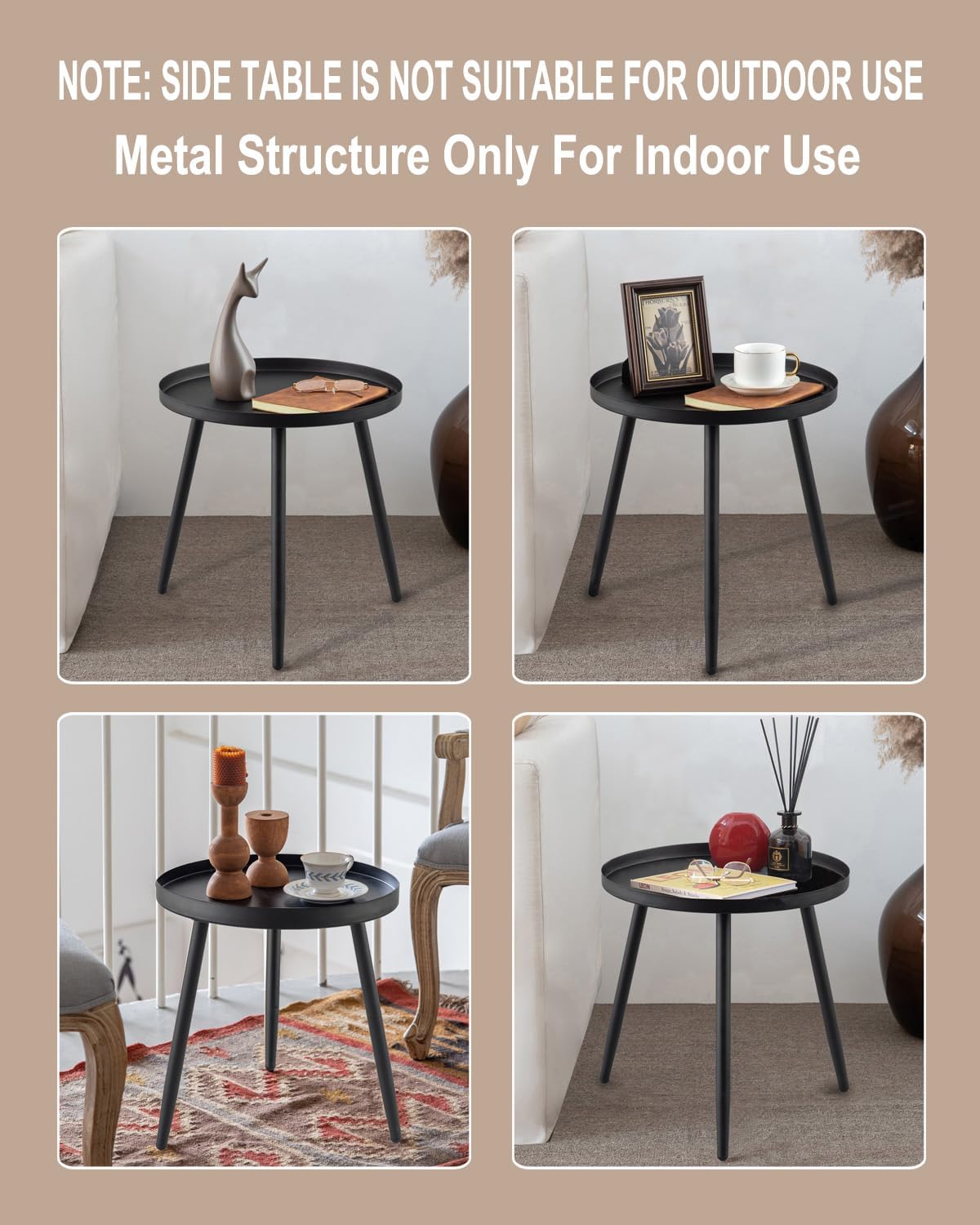 Small Round Metal Side Table – 17" Matte Black End Table for Small Spaces, 3-Leg Easy Assembly