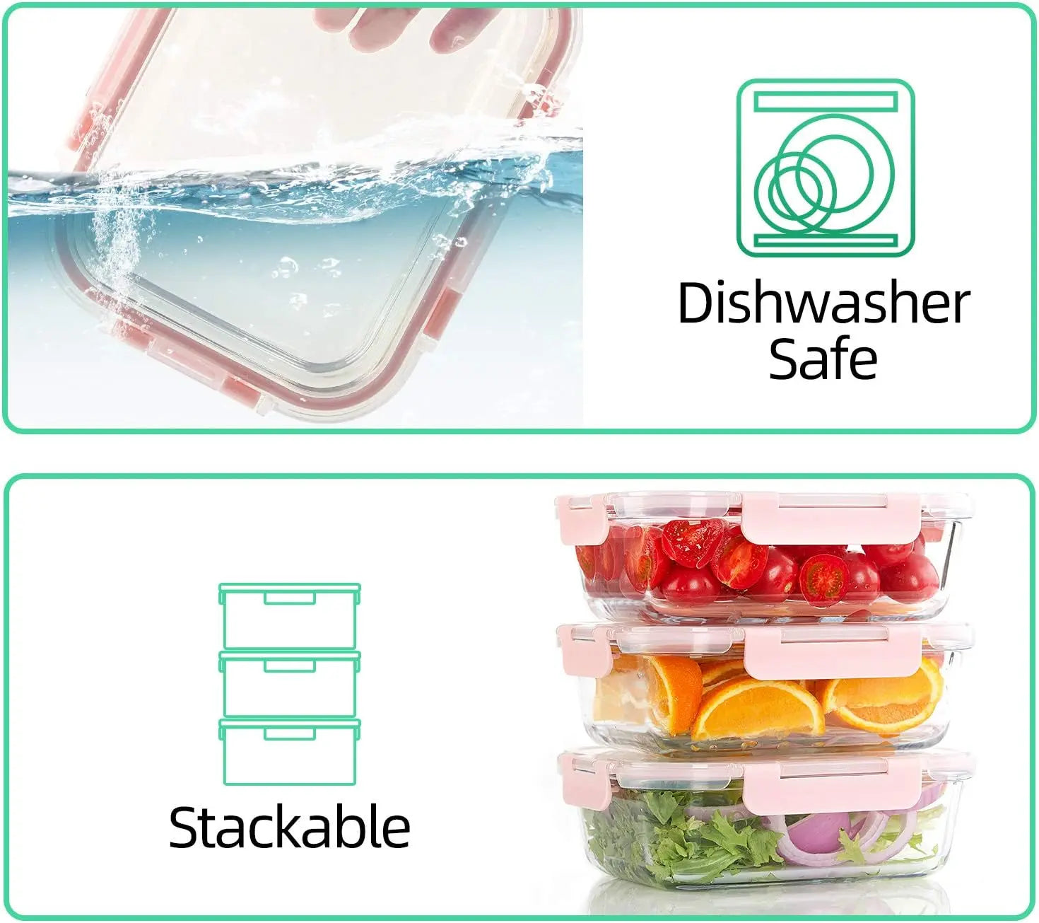 10-Pack Glass Meal Prep Containers with Airtight Lids – Oven, Microwave, Freezer & Dishwasher Safe
