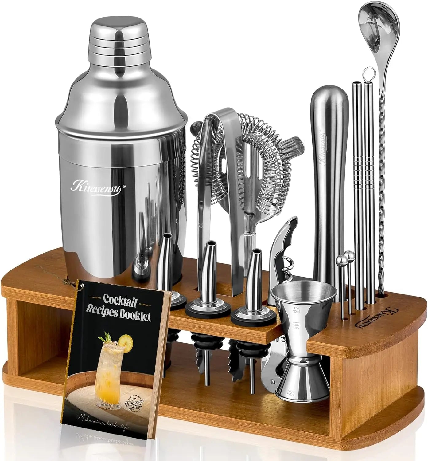 17-Piece Cocktail Shaker Set with Stand – Stainless Steel Bartender Kit with Tools & Recipe Book