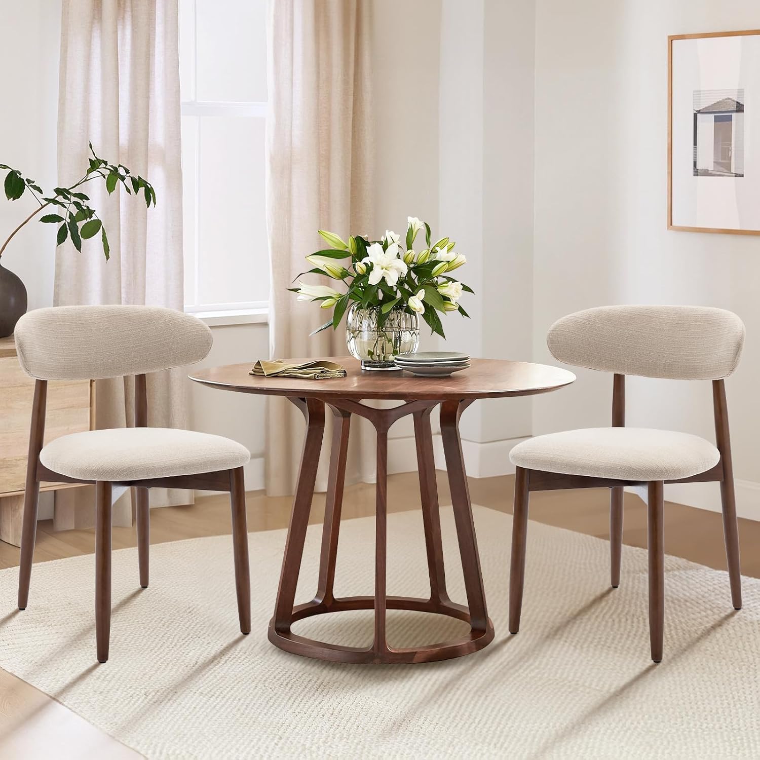 Set of 4 Modern Wooden Dining Chairs – Upholstered Side Chairs for Kitchen & Dining Room, Beige
