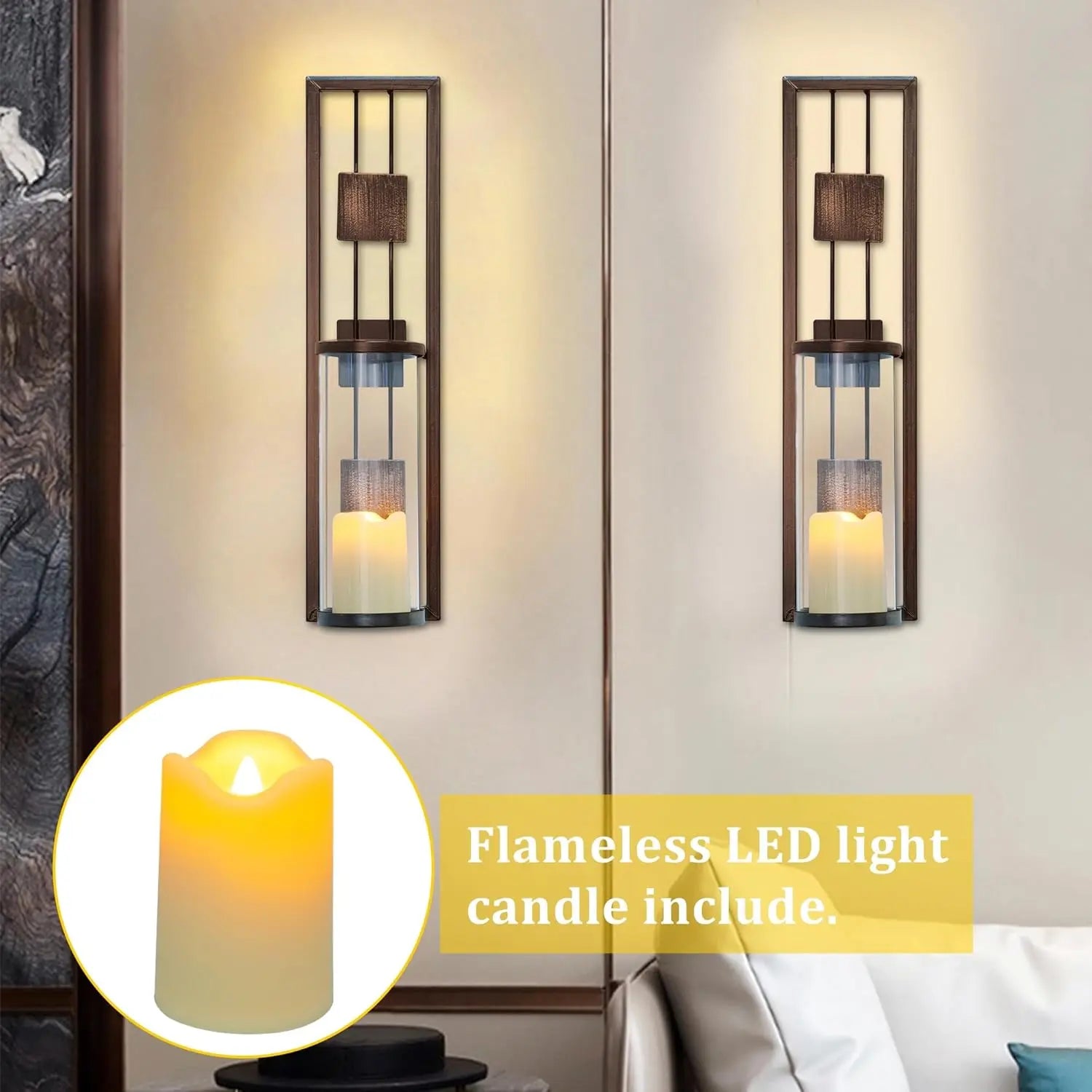 2-Pack Wall Sconce Candle Holders – Metal LED Wall Decor for Living Room, Bathroom & Dining Room