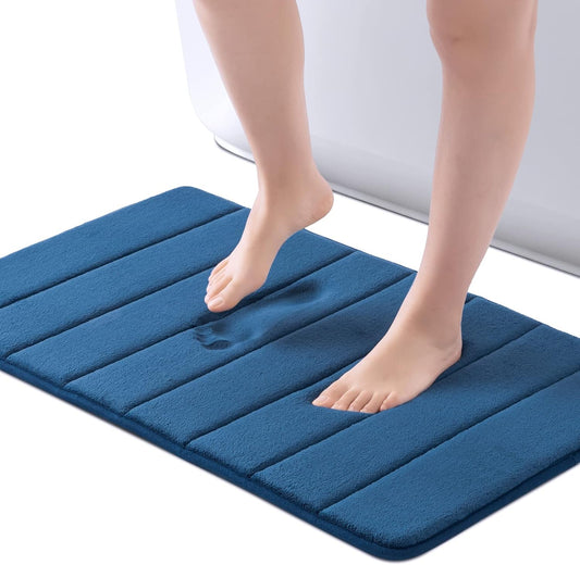 Ultra Soft Navy Memory Foam Bath Mat – 20” x 32” Non-Slip, Water Absorbent Rug