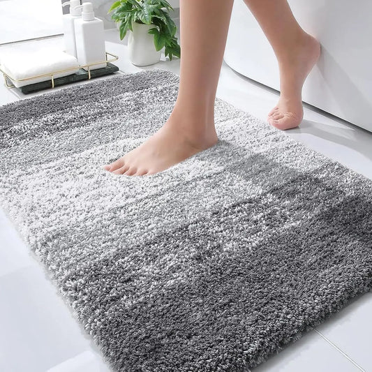 Grey Microfiber Bathroom Rug 30x20 – Extra Soft, Quick-Dry, Non-Slip Bath Mat with Rubber Backing