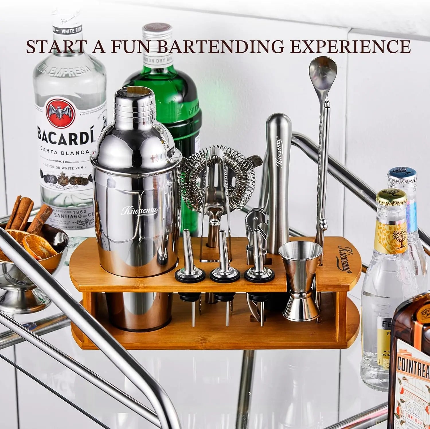 17-Piece Cocktail Shaker Set with Stand – Stainless Steel Bartender Kit with Tools & Recipe Book