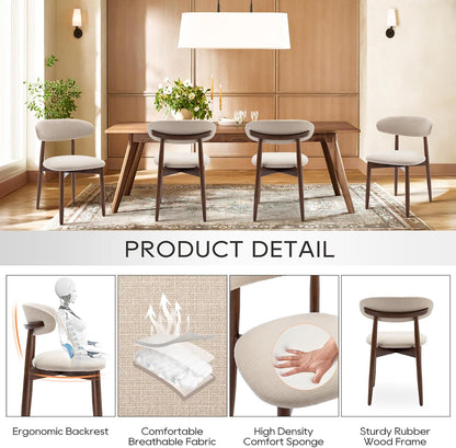 Set of 4 Modern Wooden Dining Chairs – Upholstered Side Chairs for Kitchen & Dining Room, Beige