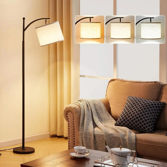60" Floor Lamp with 3-Color LED Bulb & Adjustable Shade – Tall Standing Light for Living Room & Office