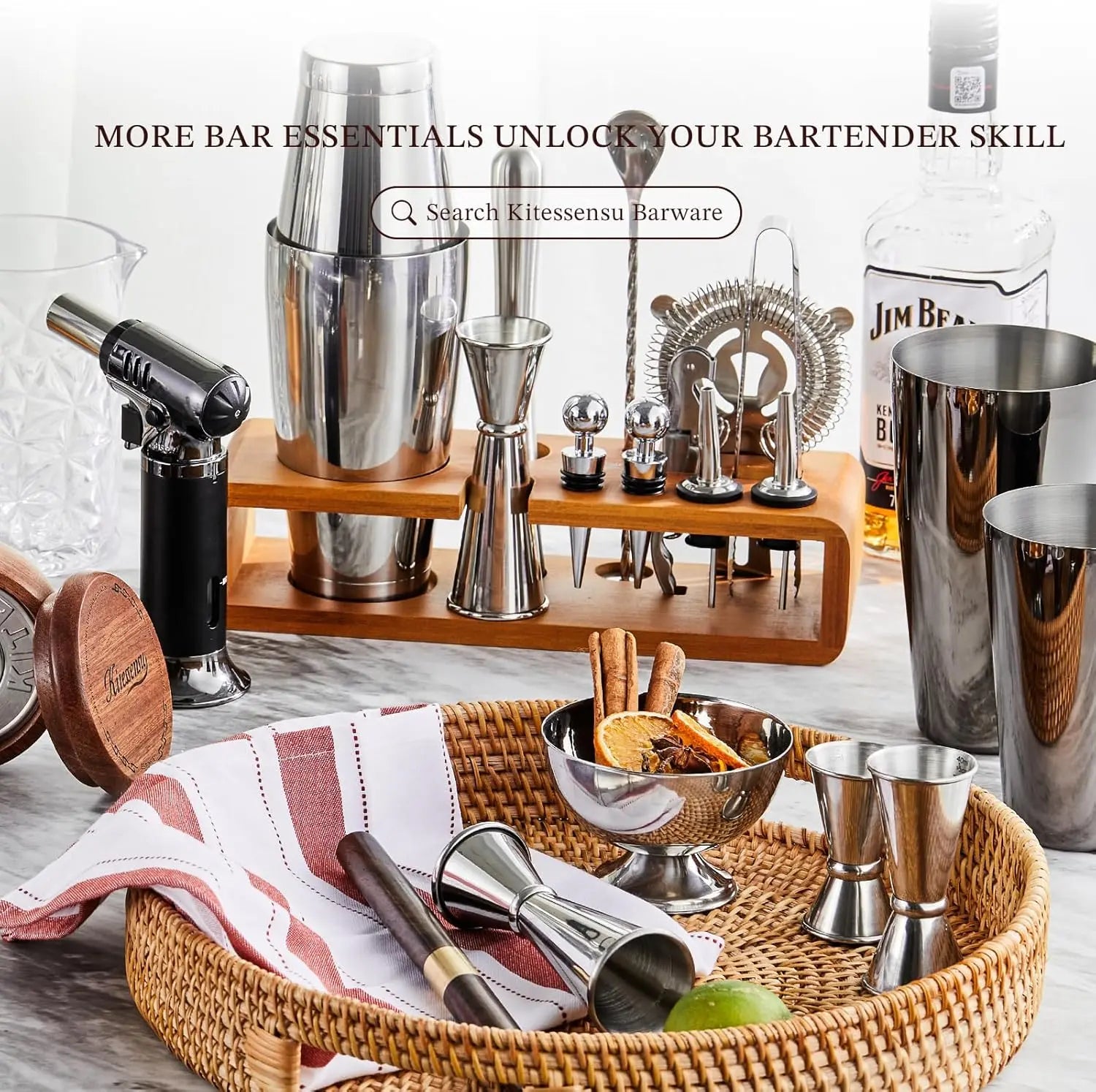17-Piece Cocktail Shaker Set with Stand – Stainless Steel Bartender Kit with Tools & Recipe Book