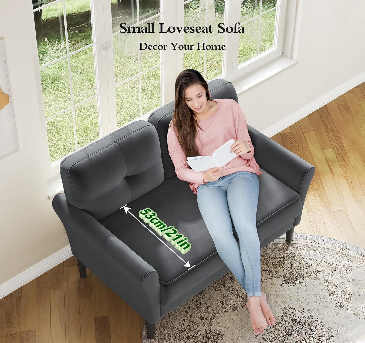 small Sofa Couch, 48" Loveseat Sofa, Soft Velvet Love Seat Couches, Small Couch for Bedroom with 21" Deep Seat, Comfy Couches for Living Room, Tool-Free Setup Sofas for Living Room, Grey