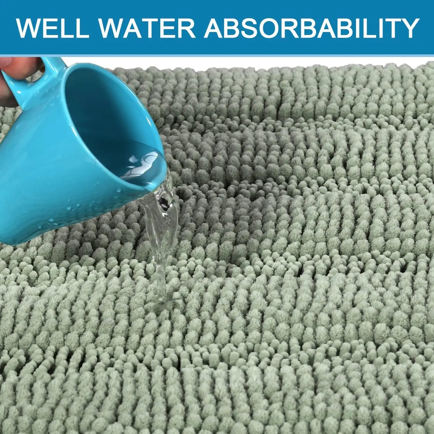 Sage Green Chenille Bathroom Rug Set – 2-Piece Ultra Thick Non-Slip Bath Mats (32x20 + 24x17)