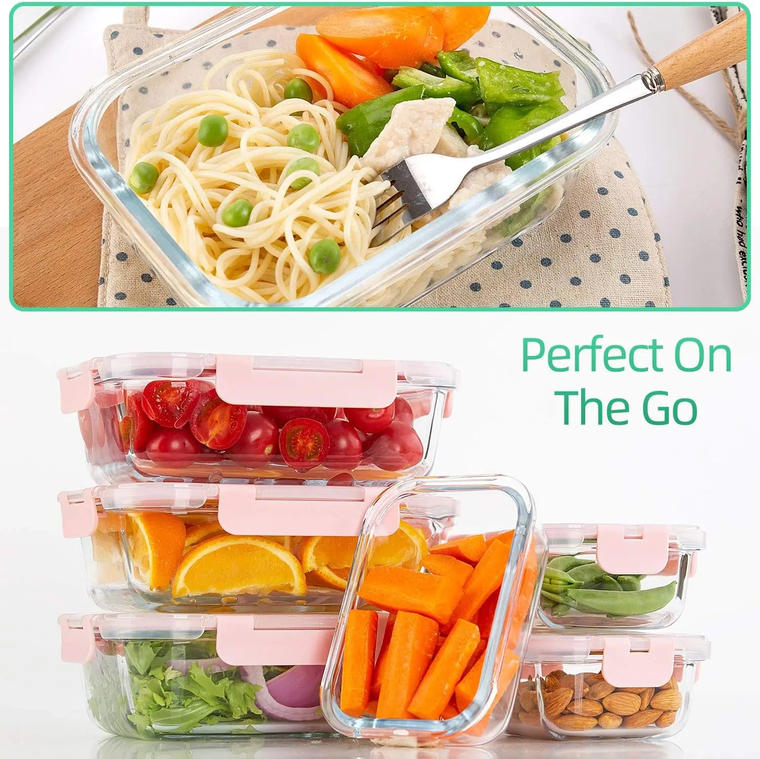 10-Pack Glass Meal Prep Containers with Airtight Lids – Oven, Microwave, Freezer & Dishwasher Safe