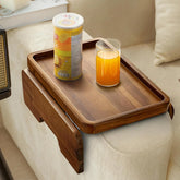 Acacia Wood Sofa Armrest Tray Table – Foldable Couch Clip-On Tray for Drinks & Snacks