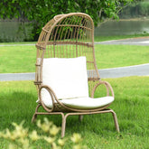 Outdoor Narrow Egg Chair – Wicker Rattan Basket Seat w/ Cushion & Stand, Beige