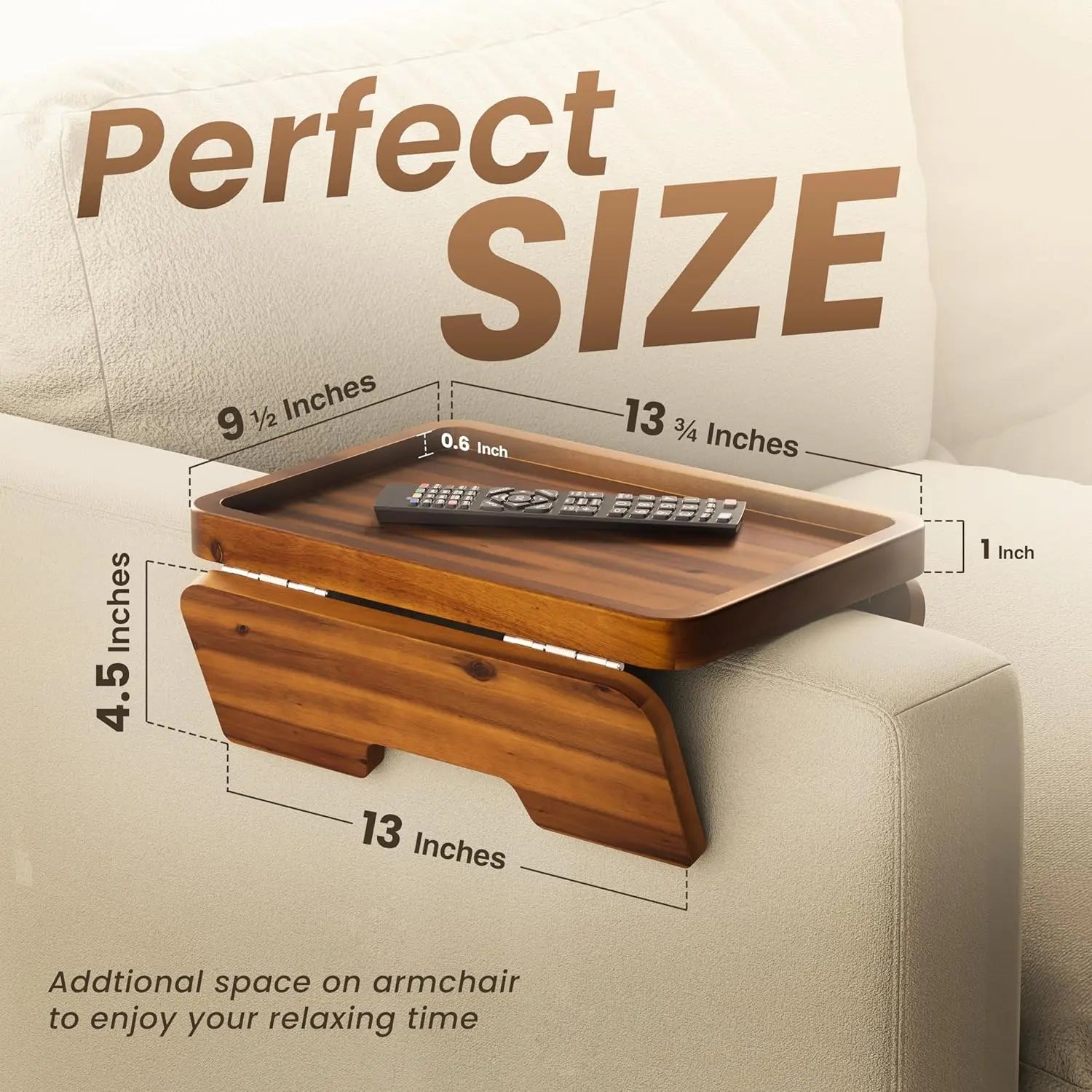 Acacia Wood Sofa Armrest Tray Table – Foldable Couch Clip-On Tray for Drinks & Snacks